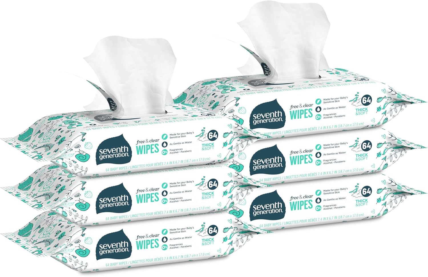 Seventh Generation Baby Wipes, Free & Clear Refill With Tape Seal, 384 Count