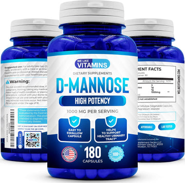 We Like Vitamins D-Mannose Capsules 1000Mg Per Serving - 180 Easy To Swallow Veggie Capsules - Cranberry D Mannose Supplement Helps Support Bladder And Urinary Tract Health