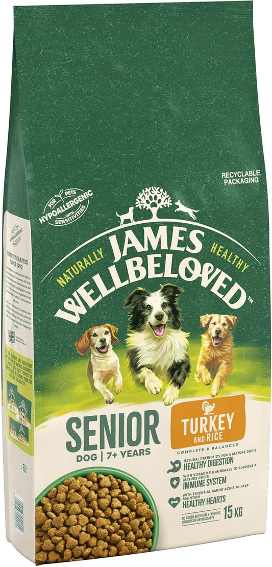 James Wellbeloved Senior Turkey & Rice 15 kg Bag, Hypoallergenic Dry Dog Food?02JTRS1