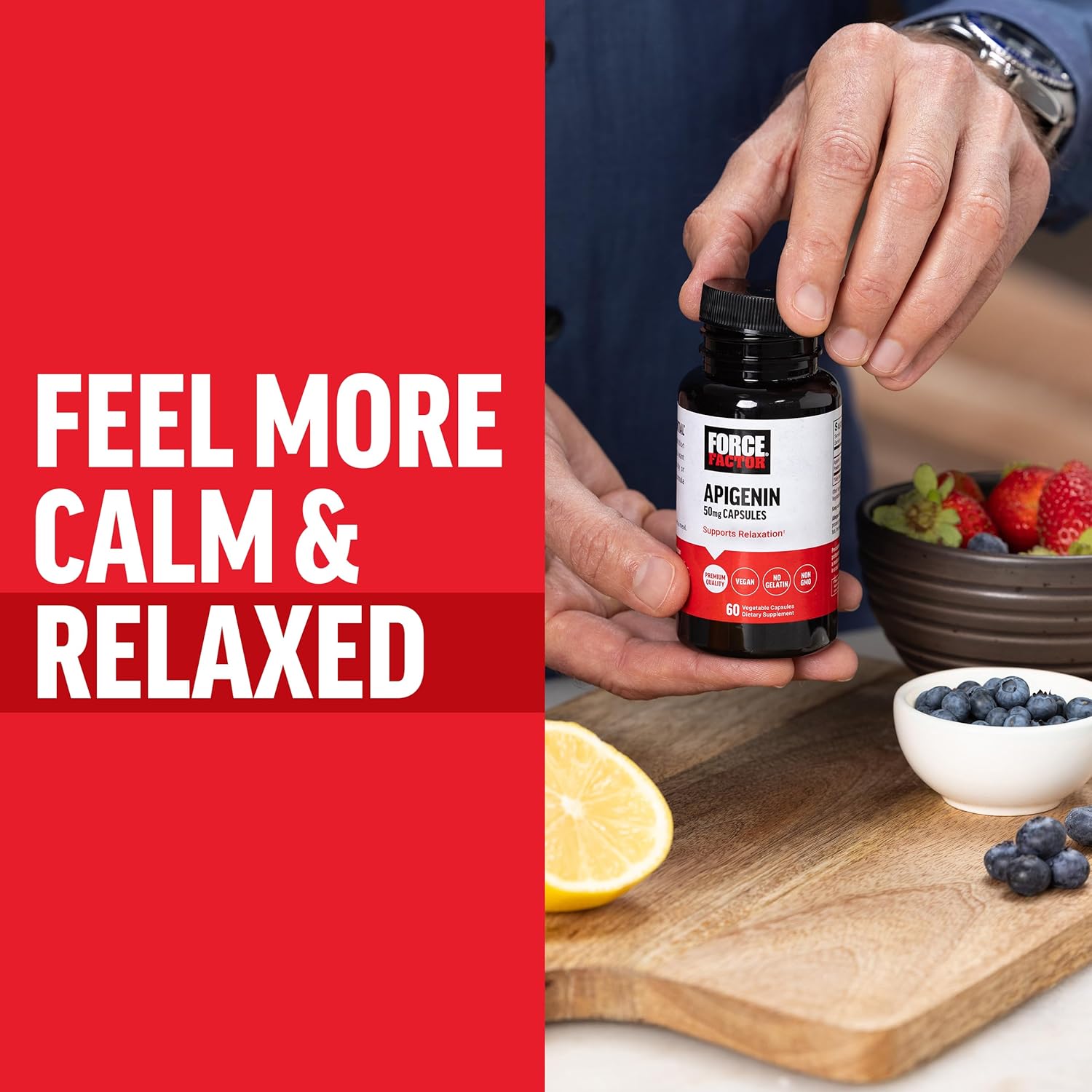 FORCE FACTOR Apigenin Supplement for Relaxation and Stress Support, Powerful Bioflavonoid and Antioxidant, Apigenin 50mg, Premium Quality, Vegan, Non-GMO, 60 Capsules (Packaging May Vary) : Health & Household