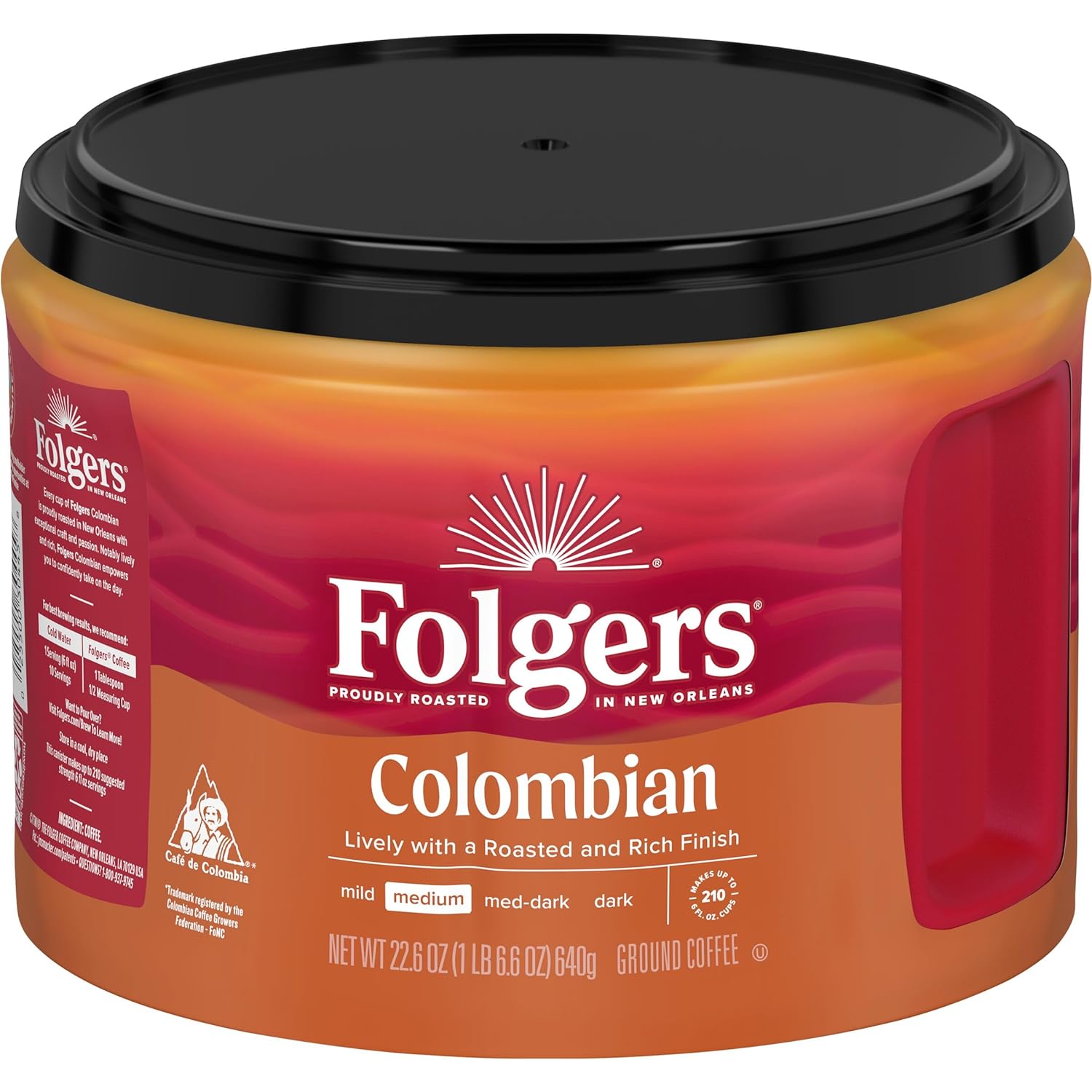 Folgers Colombian Medium Roast Ground Coffee, 22.6 Ounces (Pack of 6)