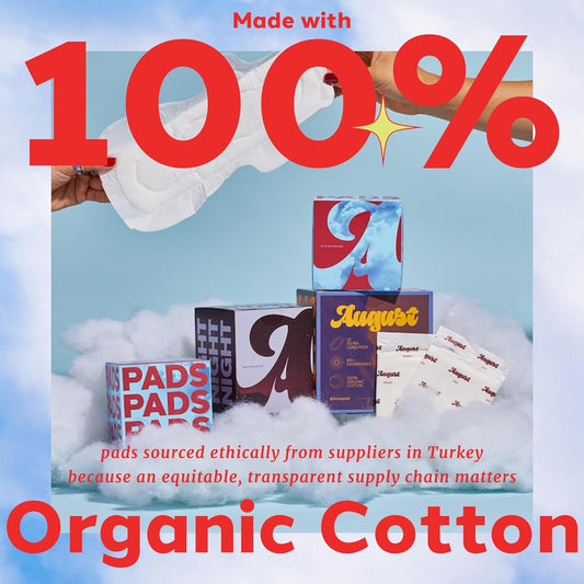 August Organic Menstrual Day Pads, 100% Certified Organic Cotton, Compostable Wrappers, Toxin Free, Fragrance Free, Hypoallergenic, 32 Pads