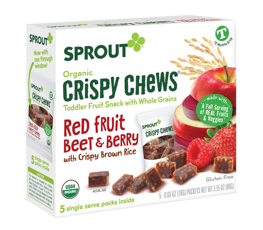 Sprout Organic Baby Food, Stage 4 Toddler Fruit Snacks, Red Fruit Beet & Berry Crispy Chews, 0.63 Oz Single Serve Packs (20 Count) : Baby