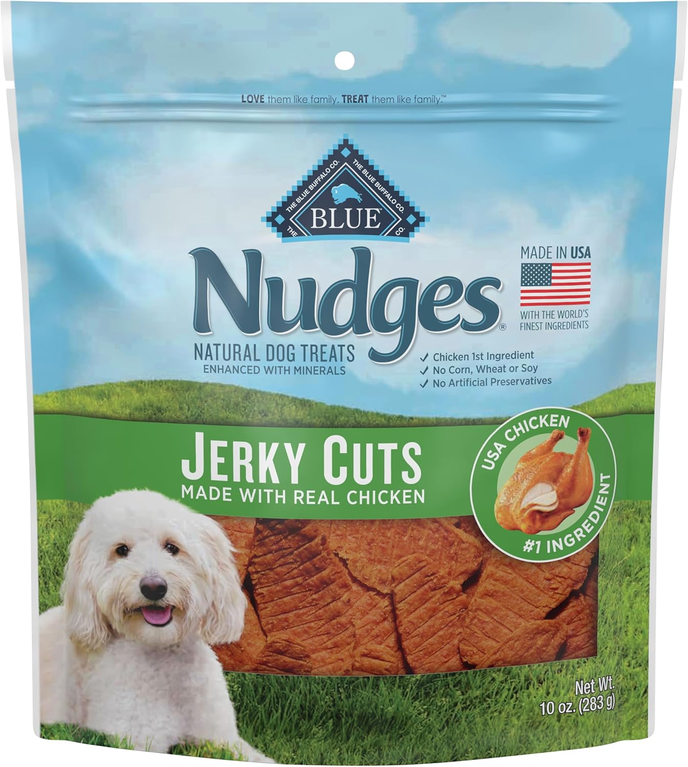 Blue Buffalo Nudges Jerky Cuts Dog Treats, Made In The Usa With Natural Ingredients, Chicken, 10-Oz. Bag