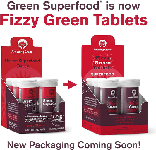 Amazing Grass Fizzy Green Tablets Superfood Berry: Green Superfood Water Flavoring Tablet With Antioxidants & Alkalizing Greens, 60 Count (Pack Of 2)