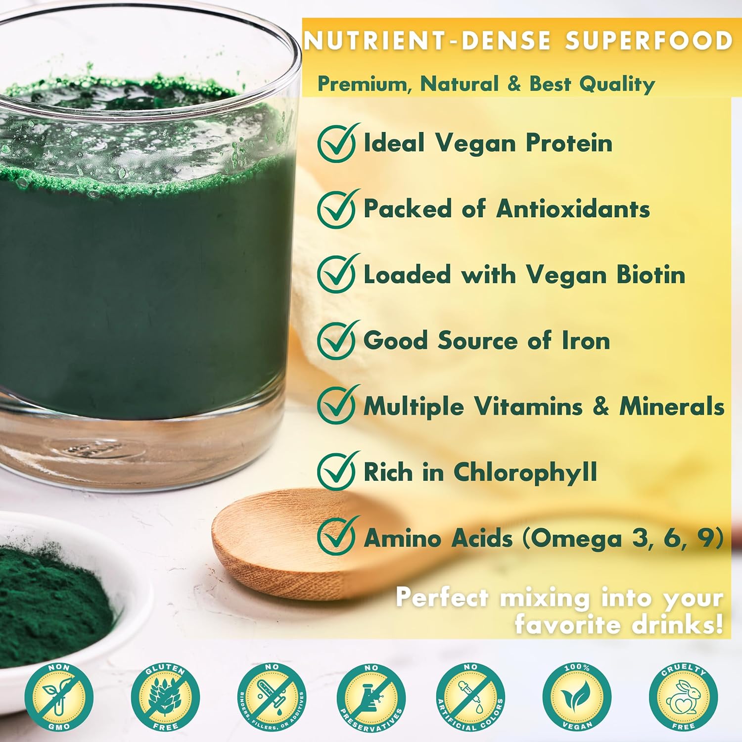 Sunlit Best USDA Organic Spirulina Powder - Blue-Green Algae, Raw & Vegan Source of Protein & Chlorophyll | Non-GMO & Gluten-Free Superfood Energy Drink | Gut Health & Immune Support Supplement, 8 oz : Health & Household