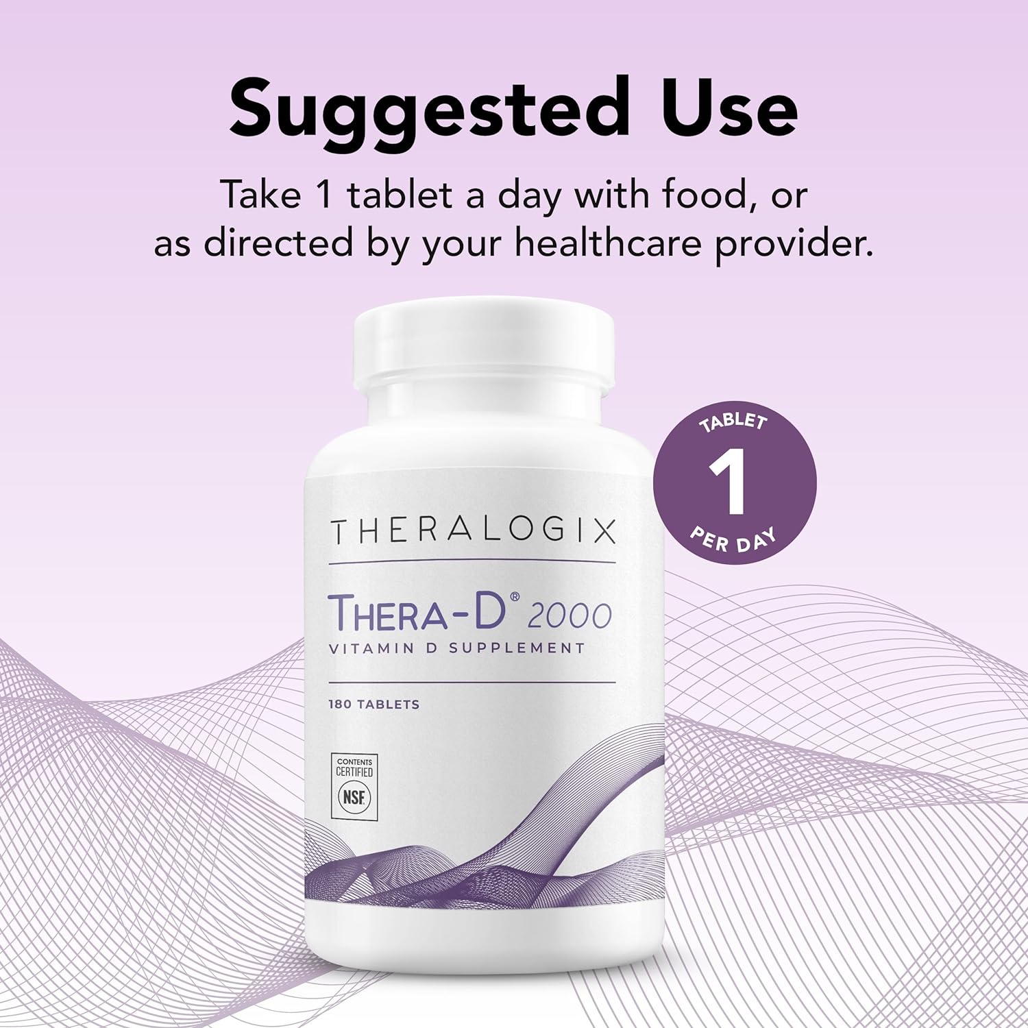 Theralogix Thera-D 2000 Vitamin D Supplement - 2,000IU (50 mcg) Vitamin D3 Tablets - 180-Day Supply - Immune Support Supplement for Women & Men - Aids Bone & Heart Health - NSF Certified - 180 Tablets : Health & Household