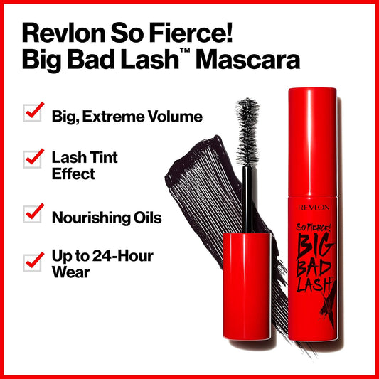 Revlon Mascara, So Fierce Big Bad Lash Eye Makeup, Volumizing, Lasts Up To 24 Hours, No Clump, Smudge Proof, Flake Proof, 760 Blackest Black, 0.34 Fl. Oz