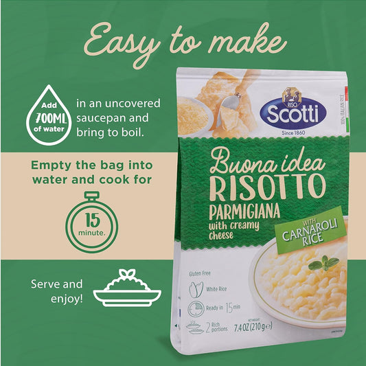 Parmesan Cheese, Riso Scotti, Carnaroli Rice,Ready Meal, Easy to Cook, Italian Seasoned Risotto, Easy Dinner Side Dish, Just Add Water and Heat, 7.4 oz, 2-3 servings
