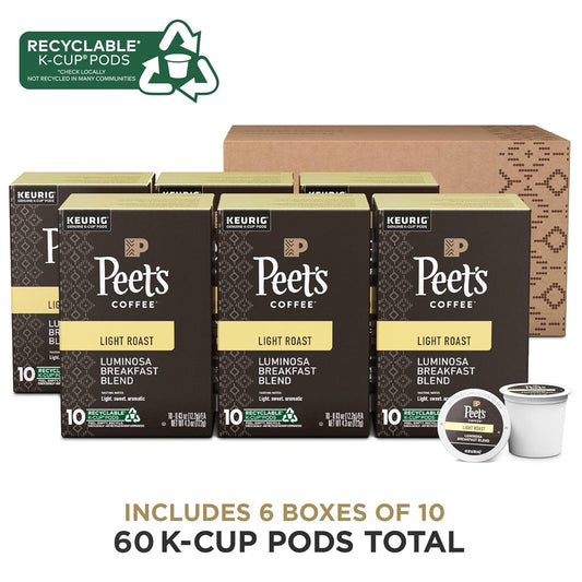 Peet's Coffee, Light Roast K-Cup Pods for Keurig Brewers - Luminosa Breakfast Blend, 10 Count (Pack of 6)