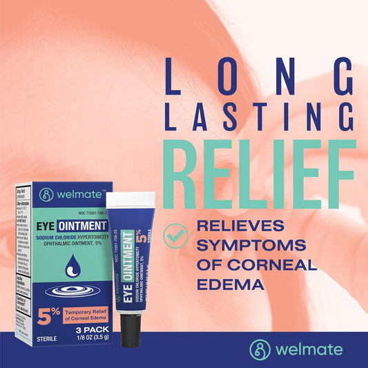 Welmate - Eye Ointment (3 Pack) - Sodium Chloride Hypertonicity Ophthalmic Ointment 5% - Temporary Relief Of Corneal Edema Eye Symptoms - Sterile - Eye Care & Personal Care Products - 1/8 Oz (3.5 G)