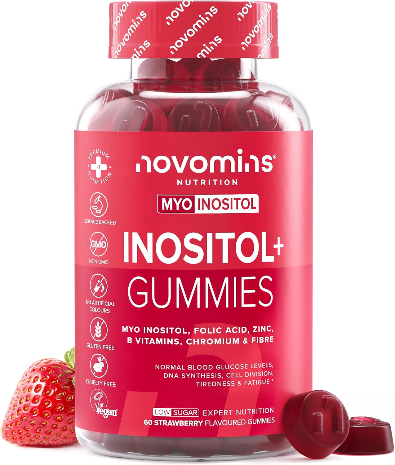 Pcos Supplement Gummies - Inositol+ Myo Inositol Inositol Folic Acid Zinc Vitamin B12 B6 Chromium - Hormone Balance For Women - Alternative To Inositol Tablets - 60 Inositol Gummies - Novomins