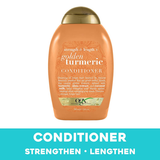 Ogx Strength Length + Golden Turmeric Conditioner With Milk To Soothe Scalp Nourish Hair, Ayurveda Sulfatefree Surfactants For Stronger Longer Hair, Coconut, 13 Fl Oz