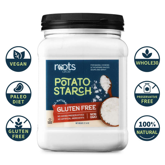 Roots Circle Gluten-Free Potato Starch | 2 Pack Of 21Oz Jars | No Preservatives Or Artificial Ingredients | Kosher For Passover Thickener For Soups Stews, Gravies & Sauces