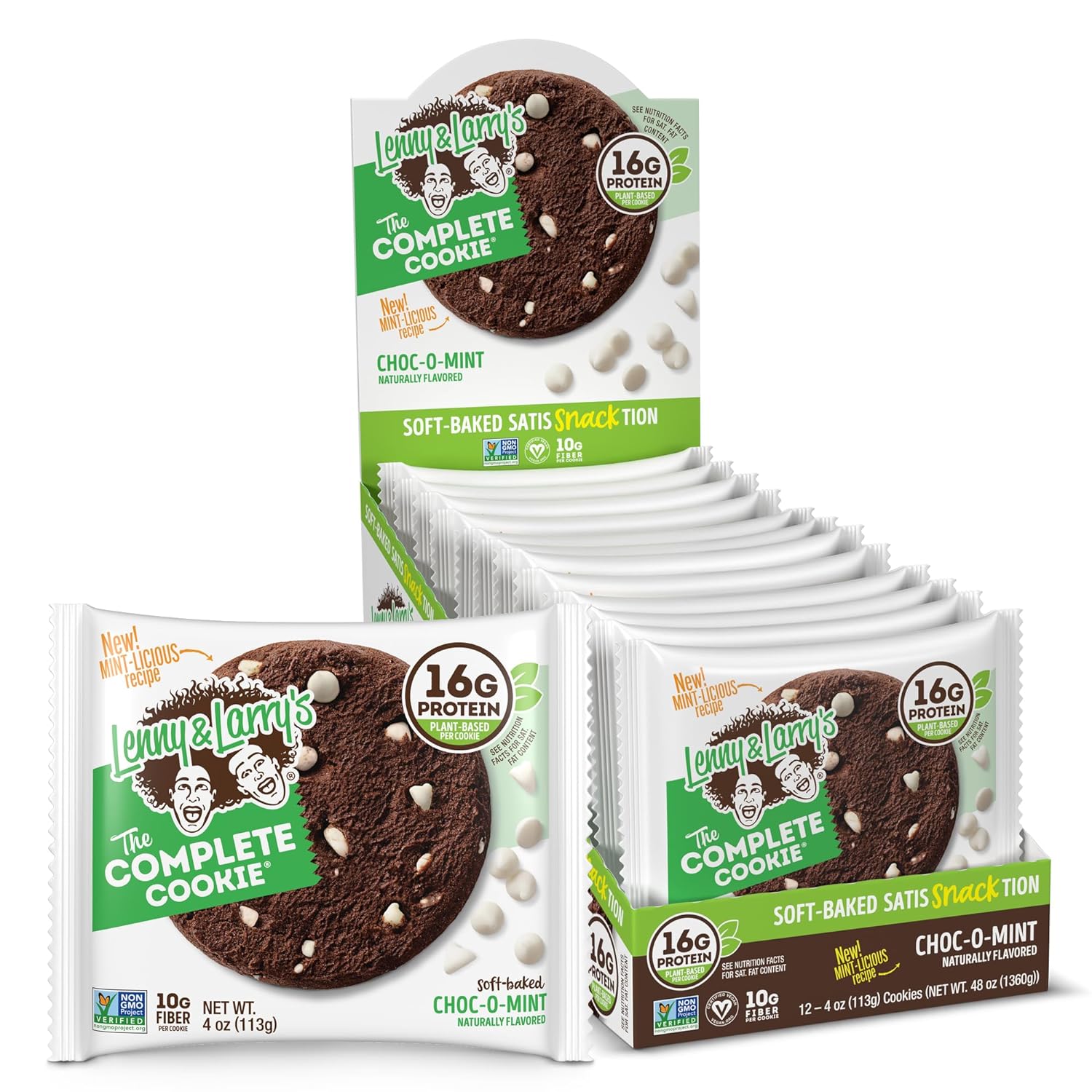 Lenny & Larry'S The Complete Cookie, Choc-O-Mint, Soft Baked, 16G Plant Protein, Vegan, Non-Gmo, 4 Ounce Cookie (Pack Of 12)