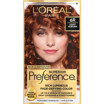 L'Oreal Paris Superior Preference Fade-Defying + Shine Permanent Hair Color, 6R Light Auburn, Pack Of 1, Hair Dye