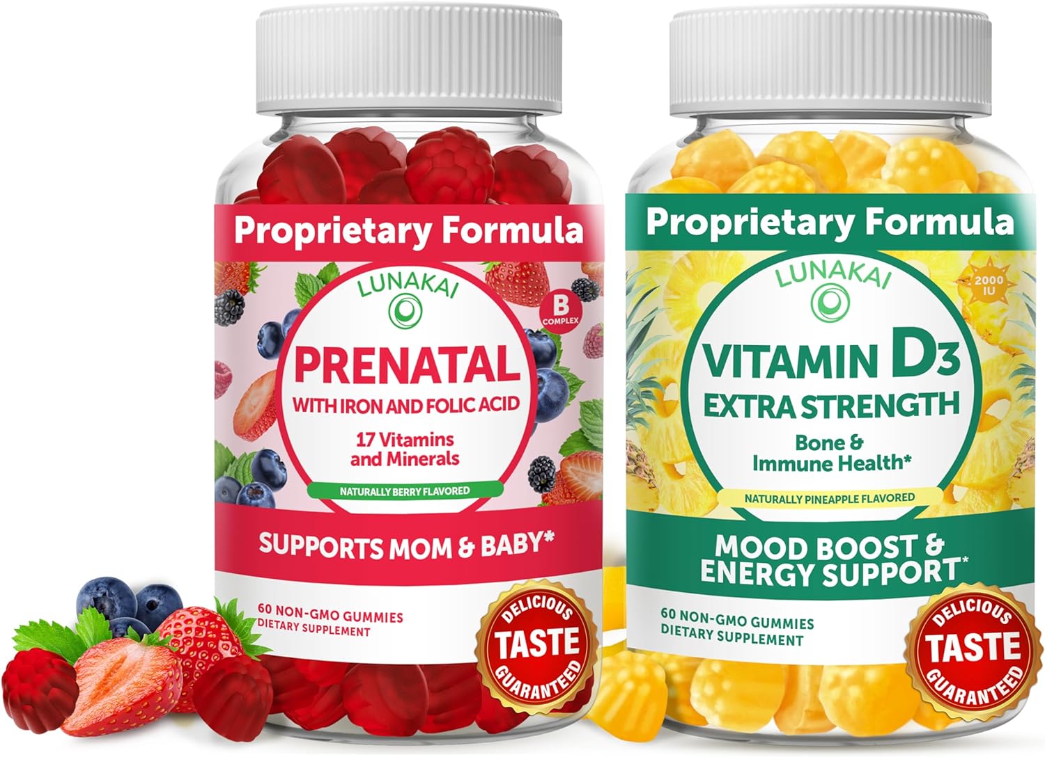 Prenatal and Vitamin D3 Gummies Bundle - Non-GMO, Gluten Free, No Corn Syrup All Natural Supplements - 60 ct Prenatal Gummies and 60 ct Vitamin D3 Gummies - 30 Days Supply