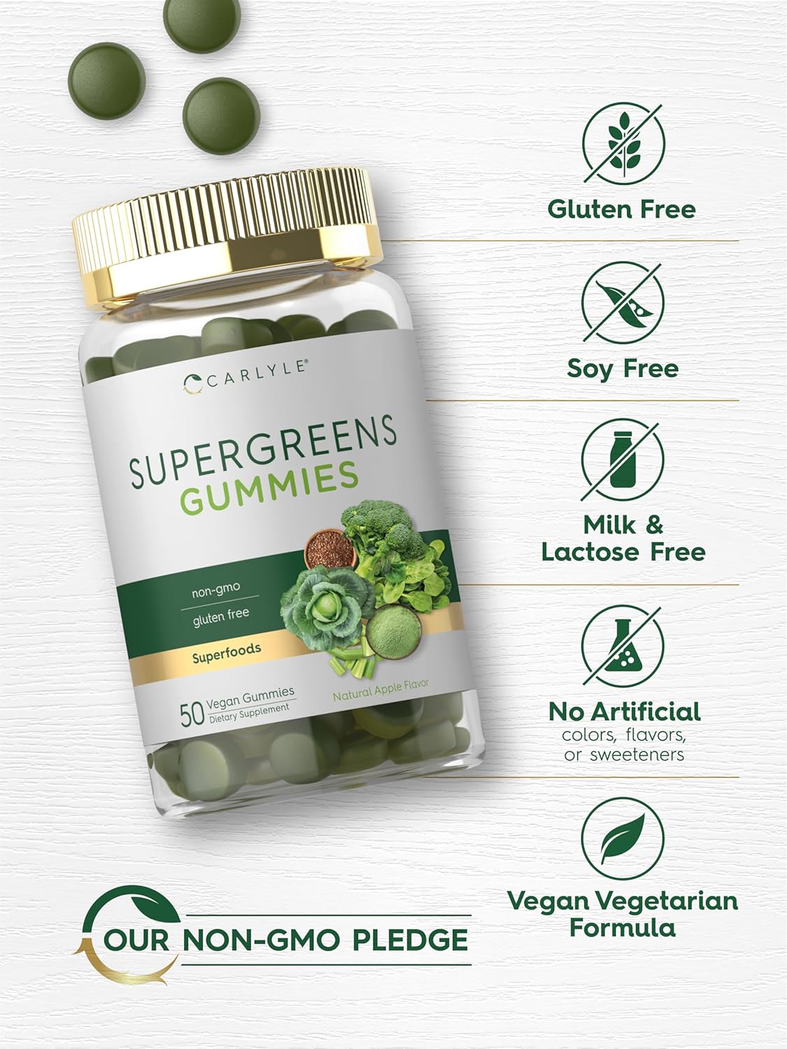 Carlyle Supergreens Gummies | Vegan, Non-GMO and Gluten Free Supplement : Health & Household