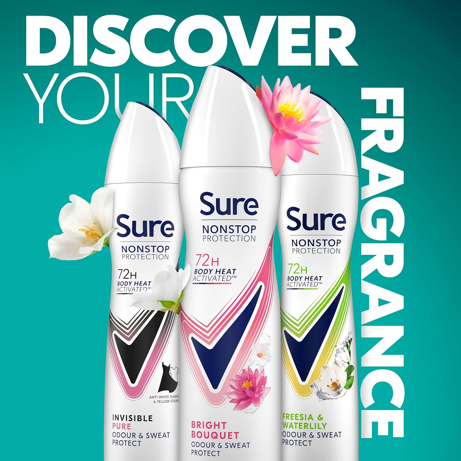 Sure Nonstop Protection Bright Bouquet Anti-Perspirant Aerosol Women's Deodorant Spray with Body Heat Activated tech. and a strawberry & vanilla scent for 72 hour odour and sweat protection 150 ml : Amazon.co.uk: Beauty