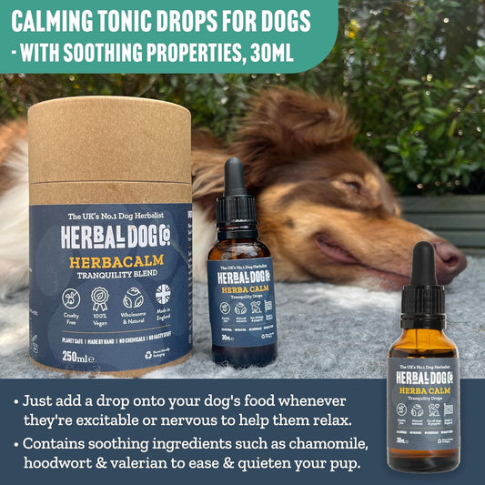 Herbal Dog Co HerbaCalm Calming Tonic Supplements for Dog Anxiety, 30ml - Helps with Fireworks, Vet Trips & Separation Anxiety for Dogs & Puppies - All-Natural, Vegan, Made in UK?5060673050202
