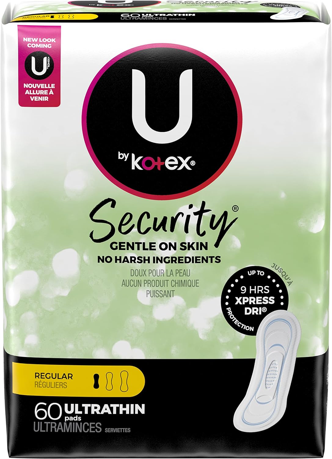 U by Kotex Security Ultra Thin Pads, Regular, Unscented, 60 Count