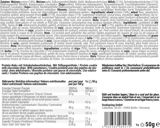 Foodspring Protein Cookie, Chocolate Chip, 12 X 50G, Real Cookie Texture, Lots Of Protein, Low Sugar, Ideal Fitness-Snack With Real Chocolate