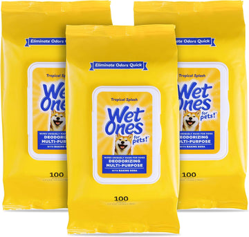 Wet Ones for Pets Deodorizing Multi-Purpose Dog Wipes with Baking Soda, 100 ct- 3 Pack | Dog Deodorizing Wipes for All Dogs in Tropical Splash Scent, Wet Ones Wipes for Deodorizing Dogs (FF12849PCS3)