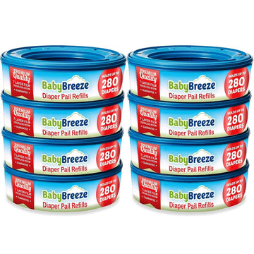 Babybreeze Diaper Pail Refill Bags Compatible With Playtex Diaper Genie Pails Odor Absorbing Diaper Disposal Trash Bags - 2240 Count (8-Pack)