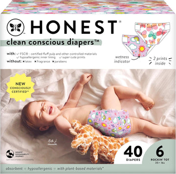 The Honest Company Clean Conscious Diapers | Plant-Based, Sustainable | Sky'S The Limit + Wingin It | Club Box, Size 6 (35+ Lbs), 40 Count