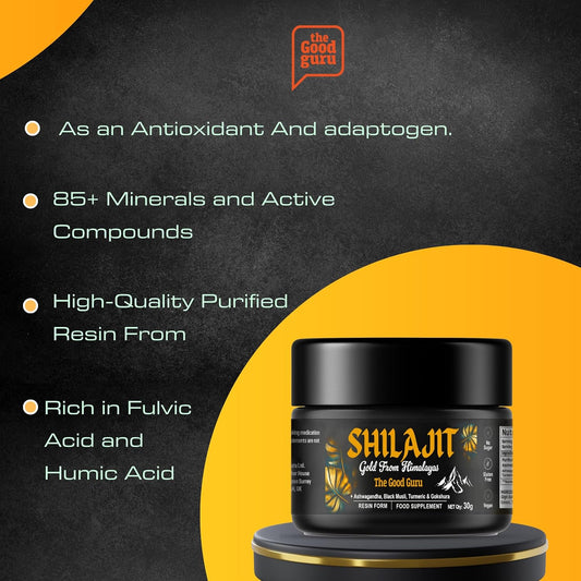 The Good Guru Shilajit 30G | 500 Mg -With Ashwagandha, Black Musli, Turmeric & Gokshura - Original Gold From Himalayan Shilajit |100% Pure Resin Shilajit Shilajit | Vegan-Friendly Gold Shilajit