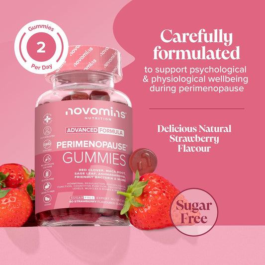 Perimenopause Gummies - Perimenopause Supplements With Red Clover, Sage Leaf, Zinc, Ashwagandha - Sugar-Free - Vegan - Peri & Menopause Supplements - Hormone Balance For Women - 60 Gummies - Novomins