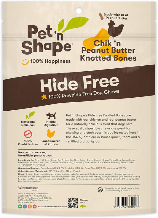 Pet 'N Shape Hide Free Knot Bones With Peanut Butter, 6 Count 9.28 Oz - Rawhide Free Dog Treats - No Hide Alternative Chew Treat For All Life Stages