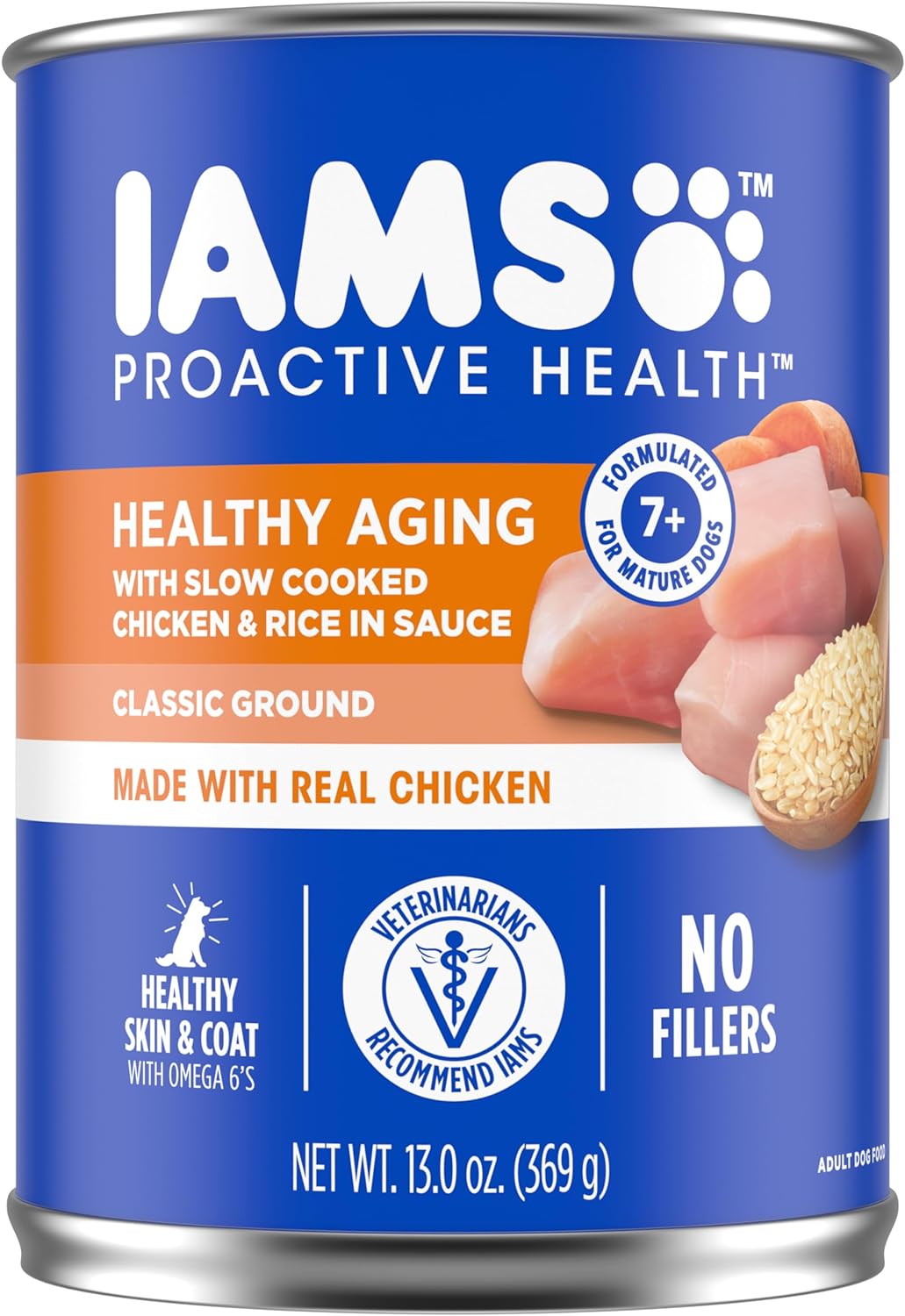 IAMS PROACTIVE HEALTH Healthy Aging Wet Dog Food Classic Ground with Slow Cooked Chicken and Rice, 12-Pack of 13 oz. Cans