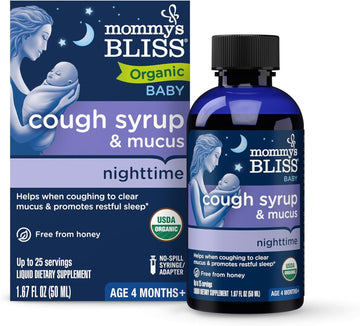 Mommy'S Bliss Organic Baby Cough Syrup & Mucus Night Time, Contains Organic Agave And Ivy Leaf, Made For Babies 4 Month+, 1.67 Fluid Ounces
