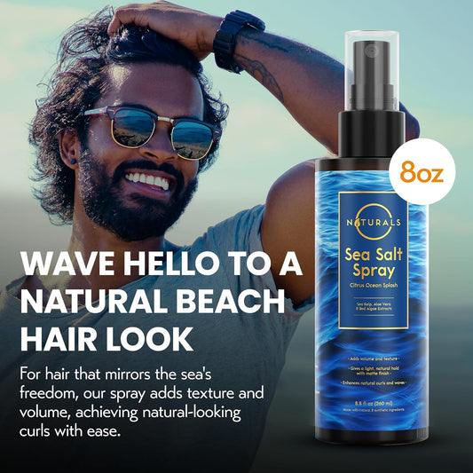 O Naturals Sea Salt Spray For Men - 8 Oz, Citrus Ocean Splash - Hair Texturizing & Wavy Hair Product