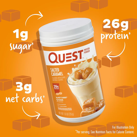 Quest Nutrition Salted Caramel Protein Powder; 26G Protein; 1G Sugar; Low Carb; Gluten Free; 1.6 Pounds; 24 Servings