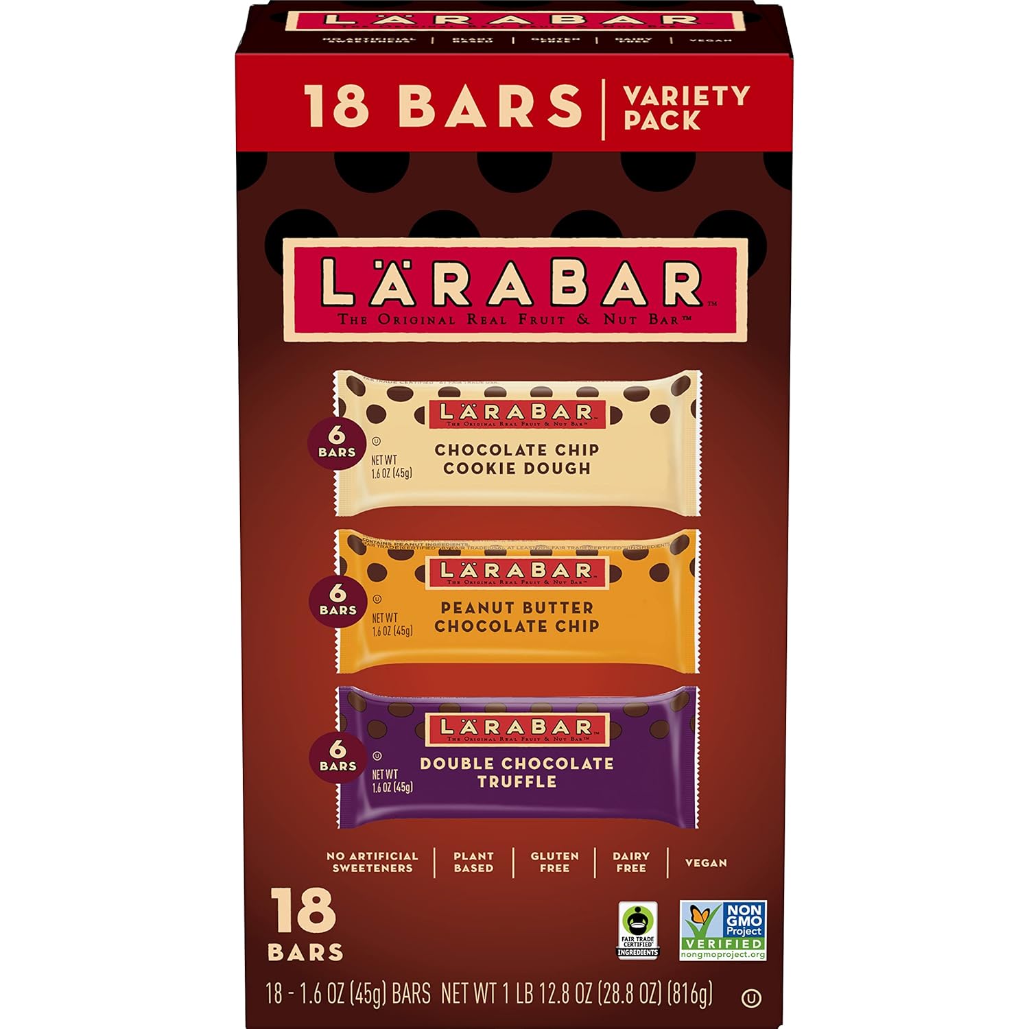 Larabar Chocolate Variety Pack, Gluten Free Vegan Fruit & Nut Bars, 18 Ct