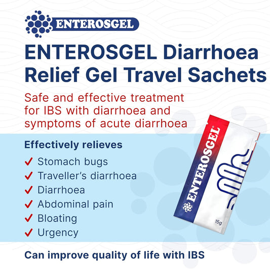 Enterosgel Traveller’S Diarrhoea & Ibs Relief On-The-Go, Diarrhoea & Stomach Pain Relief, Bloating & Trapped Wind Relief - Treats Root Causes, Suitable For Children 0+ & Adults, 1 Pack Of 10 Sachets