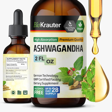 Bio Krauter Ashwagandha Liquid Drops - Ashwagandha Supplements For Calmness - Vegan Mood Support Drops - Alcohol & Sugar Free - 4 Fl.Oz