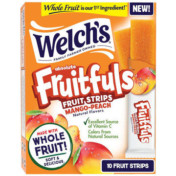 Welch’S Absolute Fruitfuls Fruit Strips, Mango Peach Flavored Fruit Leather, Tasty Dried Fruit Snacks For School Lunches, Mango Peach, 0.5Oz (Pack Of 10)