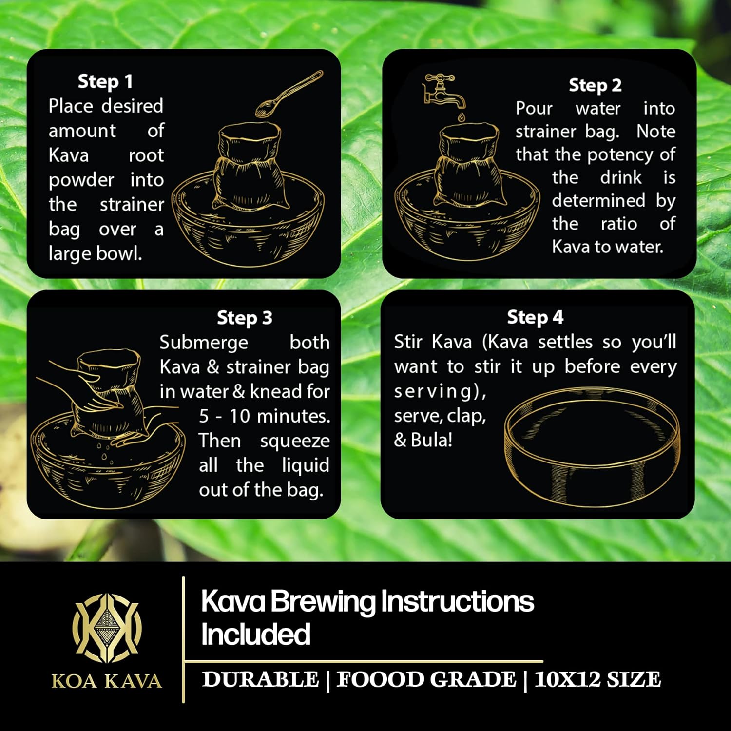 Koa Kava Traditional Kava Strainer - Food-Grade Nylon Bag For Root Powder - 100 Micron Mesh With Drawstring - Strong Reusable 10 X 12 Inch : Health & Household