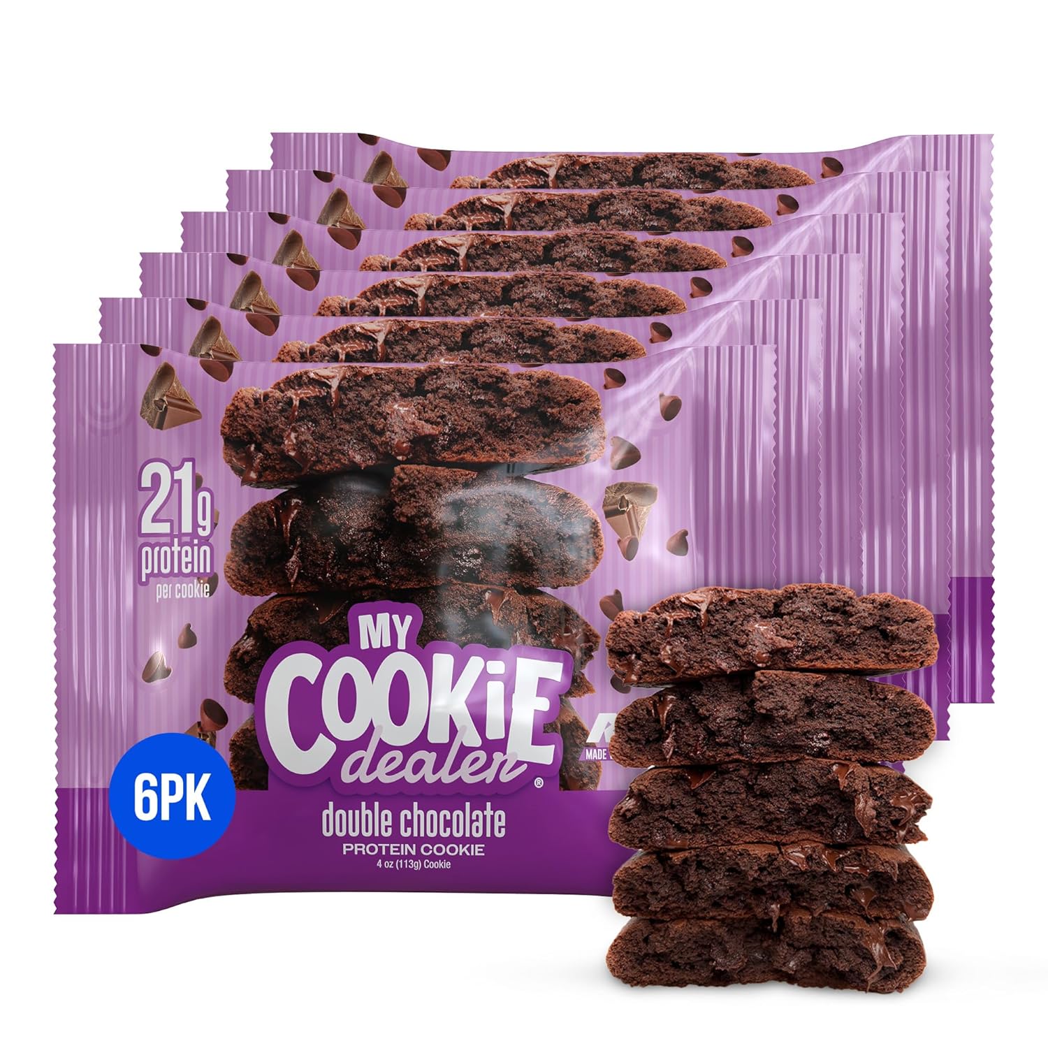 My Cookie Dealer Soft Baked Protein Cookies, Double Chocolate (6-Pack, 4Oz Cookie) - 21G Protein Per Cookie (Made With Raw Nutrition Protein) - Individually Wrapped Travel Snacks…