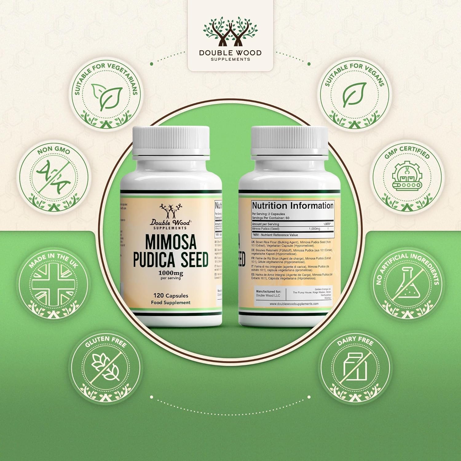 Double Wood Mimosa Pudica Seed Supplement | 120 High Strength Mimosa Pudica Capsules - 1000mg per Serving | Mimosa Pudica Seed Extract 10:1 | Non-GMO & Gluten Free (120 Capsules) : Amazon.co.uk: Health & Personal Care