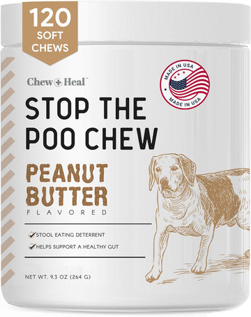 Stop The Poo Chew Coprophagia Treatment For Dogs - 120 Soft Chews - Peanut Butter Flavor Dog Deterrent For Dogs Eating Poop - Treats Bad Breath And Boosts Gut Health - Made In Usa