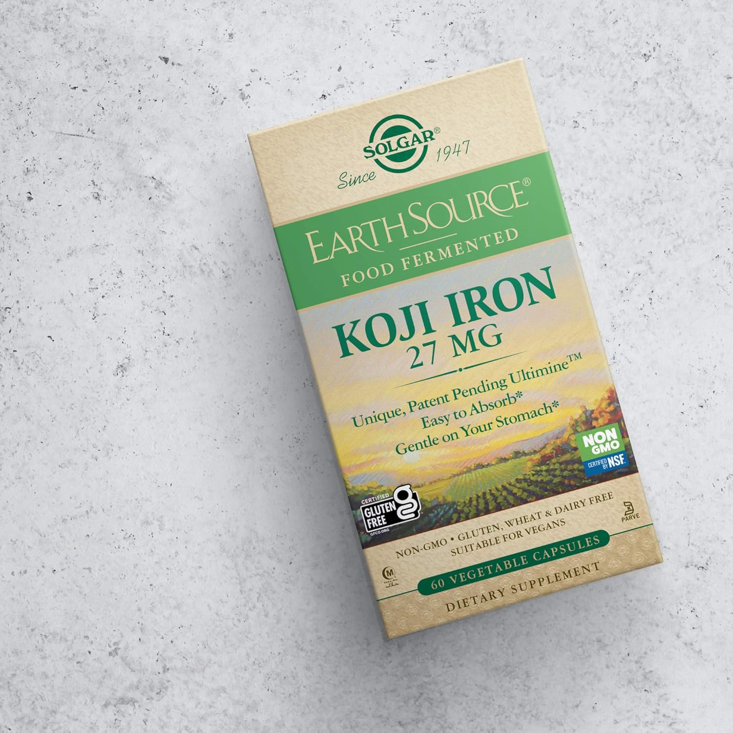 Solgar Earth Source Food Fermented Koji Iron 27Mg, 60 Vegetable Capsules - Higher-Absorption, Slow-Release Iron - Gentle On The Stomach - Non-Gmo, Vegan, Gluten Free, Dairy Free, Kosher - 60 Servings