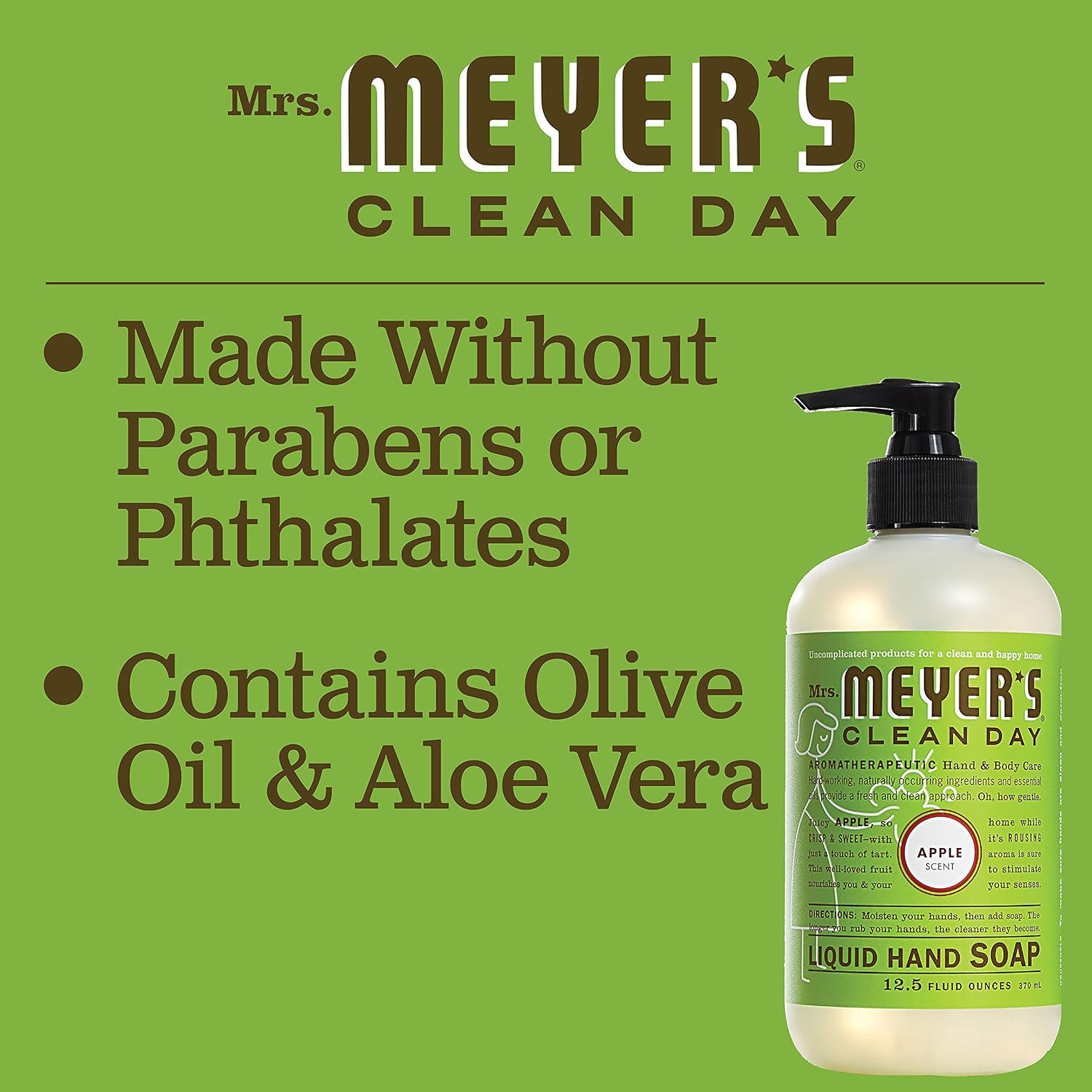 MRS. MEYER'S CLEAN DAY Hand Soap, Made with Essential Oils, Biodegradable Formula, Apple, 12.5 fl. oz - Pack of 3 : Beauty & Personal Care