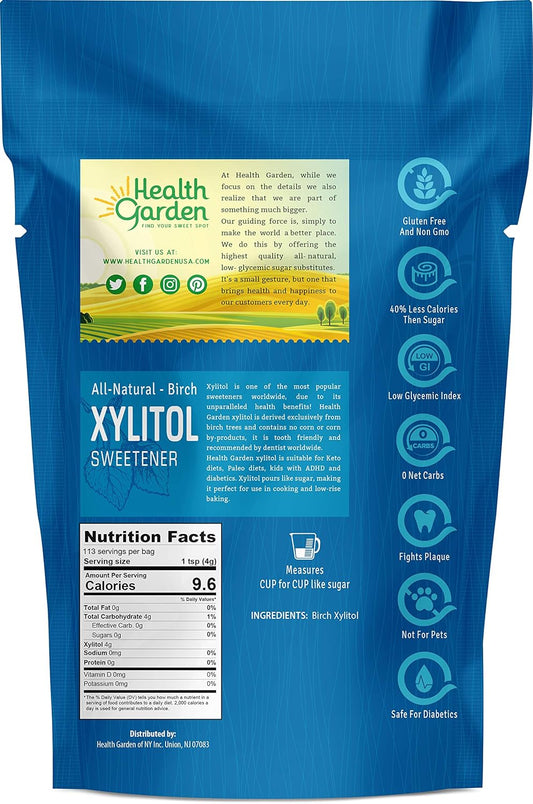 Health Garden Birch Xylitol Sweetener - Pure Birch Xylitol - Non Gmo, Kosher, And Made In The U.S.A. - Ideal Powdered Sugar Substitute - Non-Gmo Sugar Alternative - 1 Lb X 2