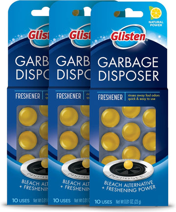 Glisten Garbage Disposer Freshener, Sink Disposal Odor Eliminator, Quick And Easy-To-Use, Lemon Scent, 30 Capsules Total