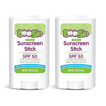 Baby Sunscreen Stick By Boogie Block, Mineral Sunscreen Spf 50, Travel Size Sunblock For Kids, Zinc Oxide, Water Resistant, Vegan, Fragrance Free Pack Of 2