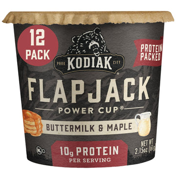 Kodiak Cakes Instant Pancake & Flapjack Cups, Buttermilk & Maple, High Protein, 100% Whole Grains, (Pack of 12)